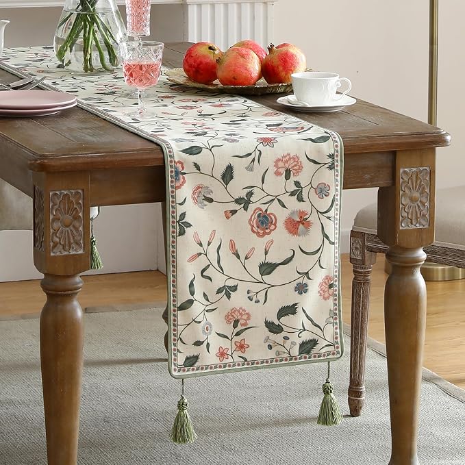 Designer Vintage Linen Table Runner, Floral Pattern, Dining Table, Kitchen Decor - Image 2