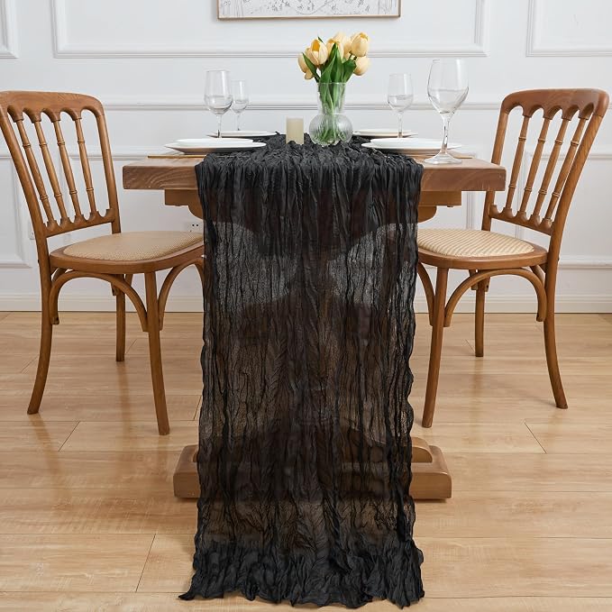 Asee'm 6pcs Black Cheesecloth Table Runner Summer 10FT Boho Gauze Rustic | - Image 6
