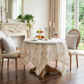 jinchan Taupe Farmhouse Floral Linen Square Table Cloth 52 x 52 Inch | Timeless by JINCHAN