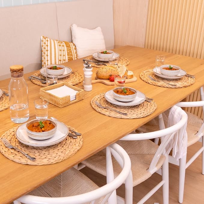 6 Pack, Round Woven Placemats, Natural Water Hyacinth Wicker Place mats - Image 2