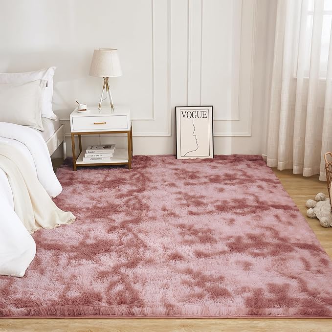 Litanika 6x9 Shag Area Rug for Living Room Bedroom, Tie-Dyed Dusty Pink High - Image 2