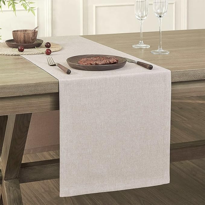 Basic Linen Style Table Runner, 14x48 Inch Light Tan | Mitered Corner Design by ZEEMARTONLINE