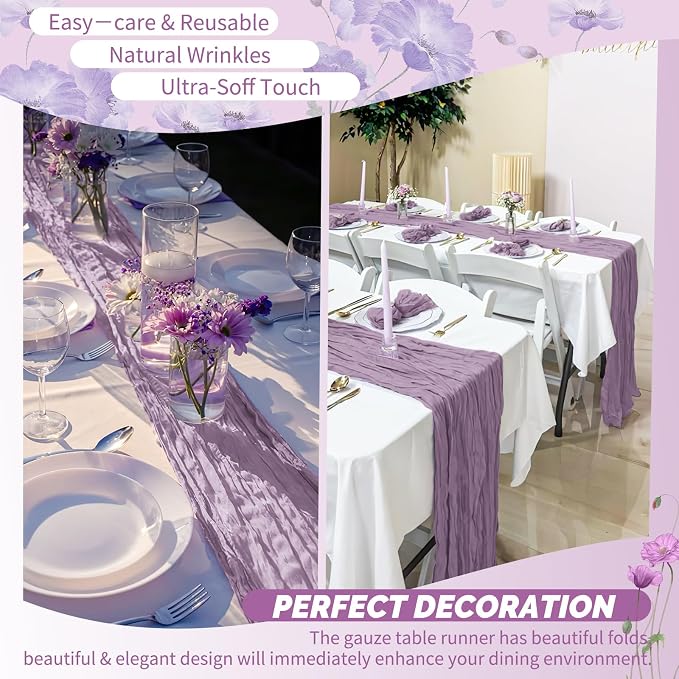 Showgeous 4 Pack Purple Cheesecloth Table Runner, 17 x 108 Inches | Boho - Image 6