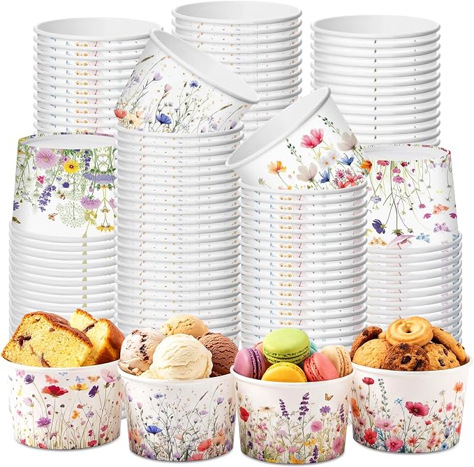 CHENGU 120 Pcs Spring Wildflowers Snack Cups 9 oz Disposable Spring Wildflowers by CHENGU