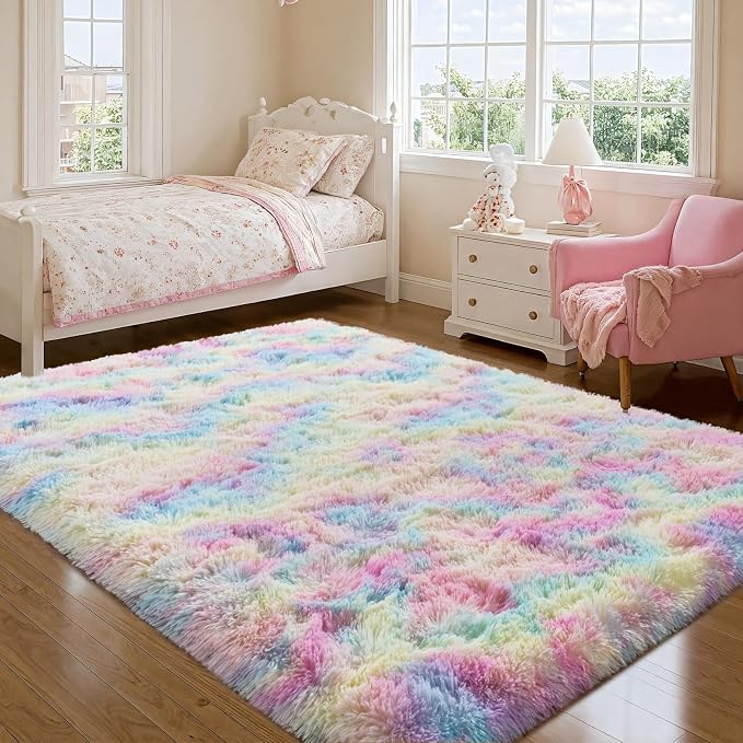 qulint 3x5 Area Rug for Bedroom, Fluffy Soft Nursery Rug for Girls Small Fuzzy by QULINT