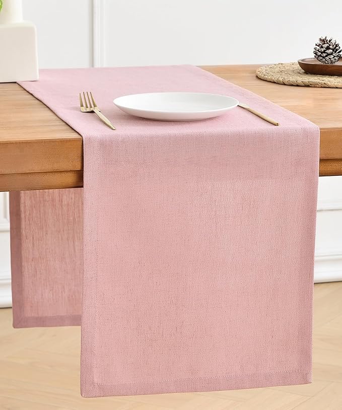 Wracra Linen Table Runner, Burlap Pink Table Runners 90 Inches Long | Rich by Wracra
