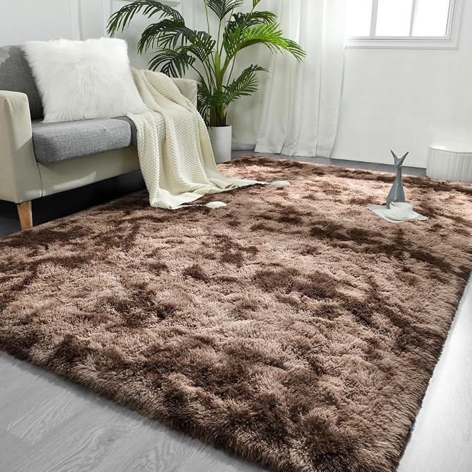FlyDOIT Large Area Rugs for Living Room, 4x6 Feet Tie-Dyed Coffee Shaggy Rug by FlyDOIT