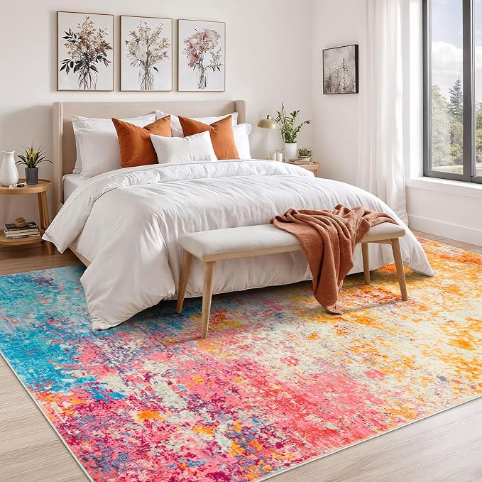 Rugflix 8x10 Area Rugs for Living Room, Washable Colorful Rainbow Rug - Image 3