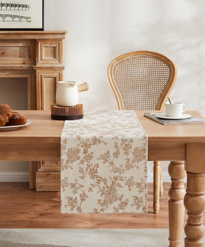 French Pastoral Farmhouse Table Runners, 13x90 Inch Brown | 100% Organic Cotton - Image 2