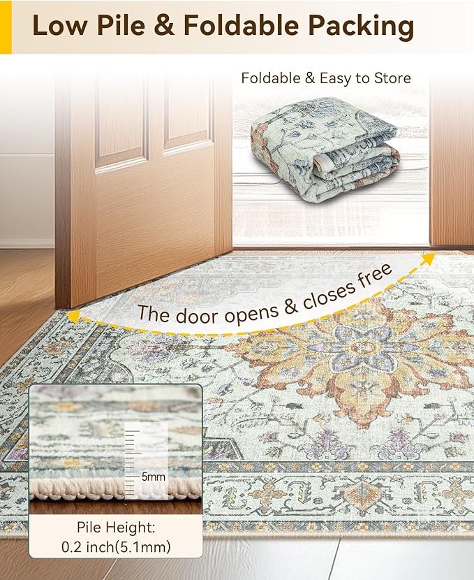 RELEANY Area Rugs Small 2'6"x4' Washable Non-Slip, Floral Vintage Distress - Image 5