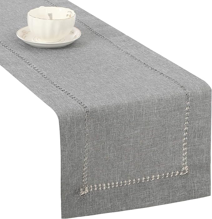 Tosewever Decorative Hemstitch Linen Table Runner Farmhouse Style Tabletop by Tosewever