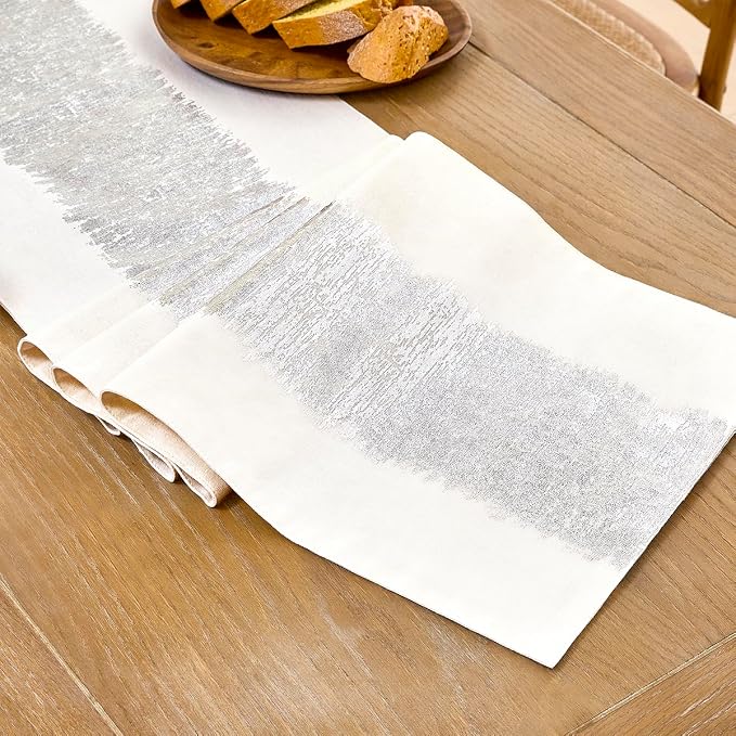 Metallic Style Silver Table Runner, Table Runners 108 Inches Long | Cotton - Image 5