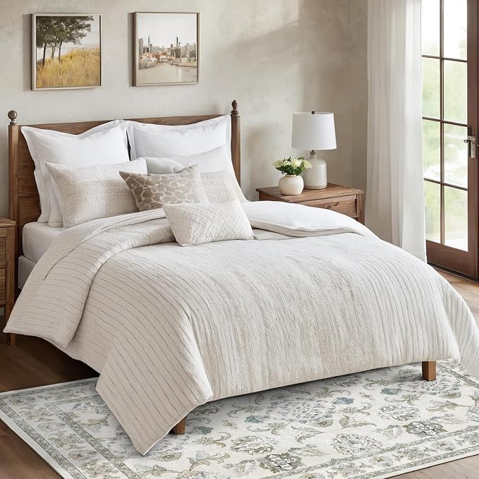 5x7 Washable Area Rugs Beige and Sage Green Vintage Boho Floral Farmhouse Rug - Image 4