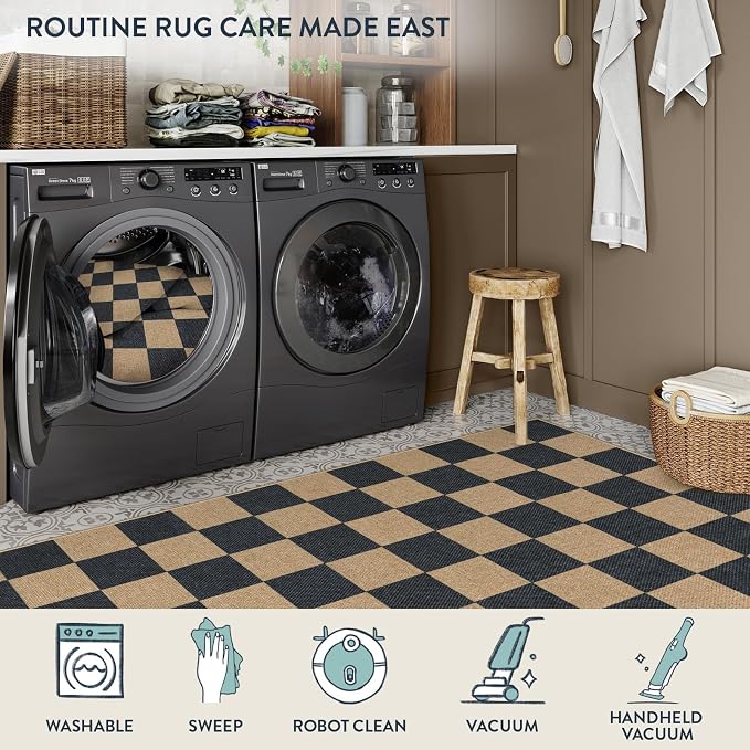 Lahome Colette Checkered Easy Jute Runner Rug, 2x6 Kitchen Runner Rug Non Slip - Image 4