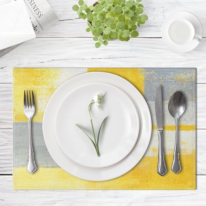 Emvency Farmhouse Placemats Set of 4, 12x18 Inch, Modern Art | Yellow Art - Image 4