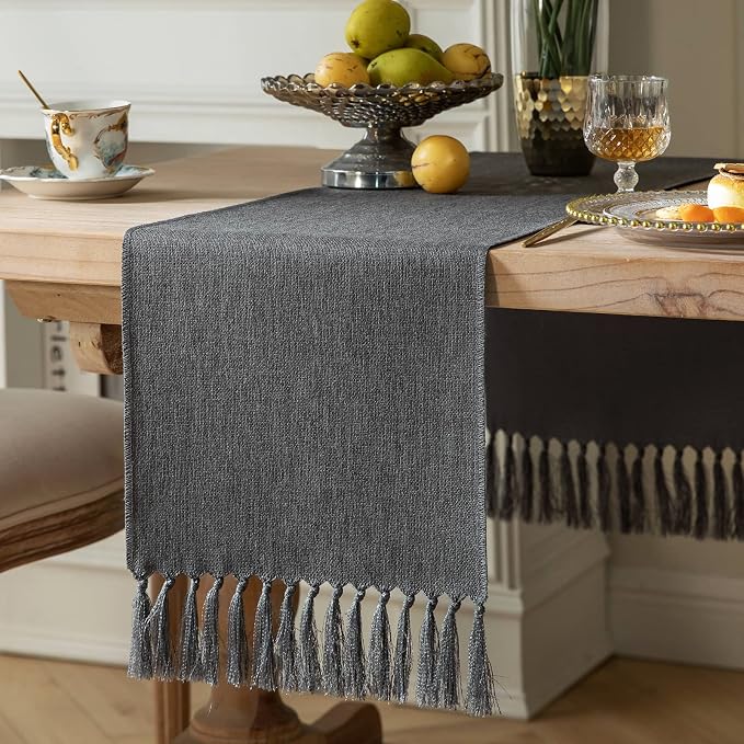 Graphite Grey Table Runners 90 Inches Long, Burlap Linen Style Rustic Farmhouse by ZEEMARTONLINE