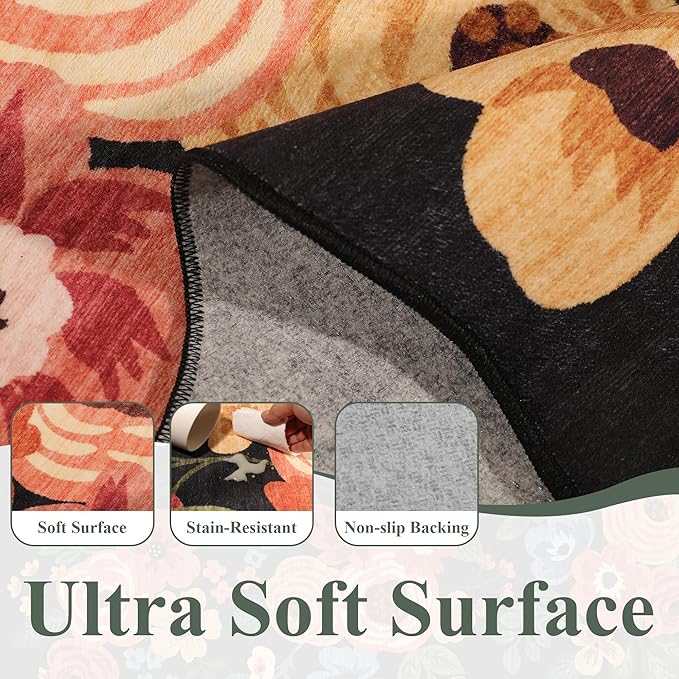 DUKINO 3x10 Washable Runner Rug, Non Slip Floral Ultra Soft Runner - Image 7