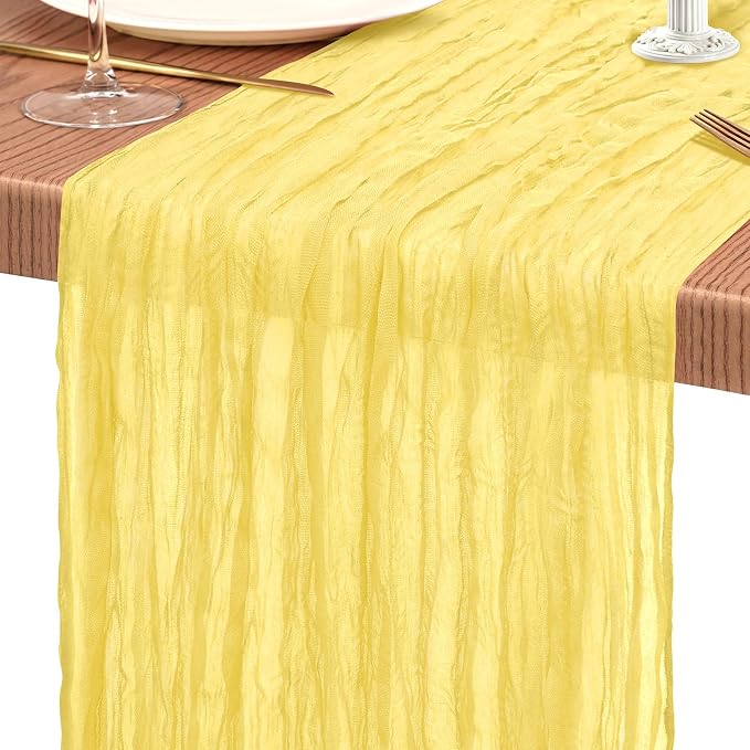 Showgeous 2 Pack Light Yellow Cheesecloth Table Runners Boho Wedding Decor | - Image 9