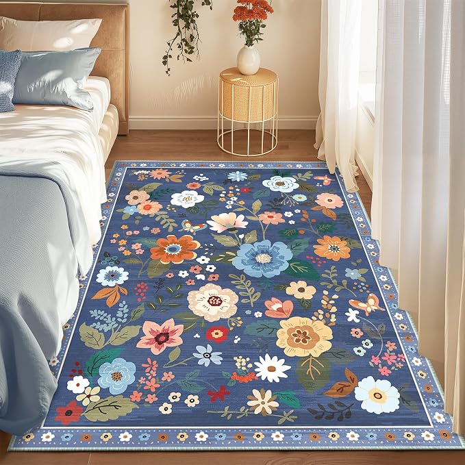RELEANY Floral 4x6 Area Rugs Washable Print Boho Cute Carpet Non Slip Flower - Image 2