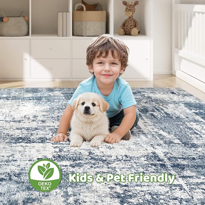 7x9 Area Rug Living Room: Washable Large Abstract Modern Soft Rug Stain - Image 7