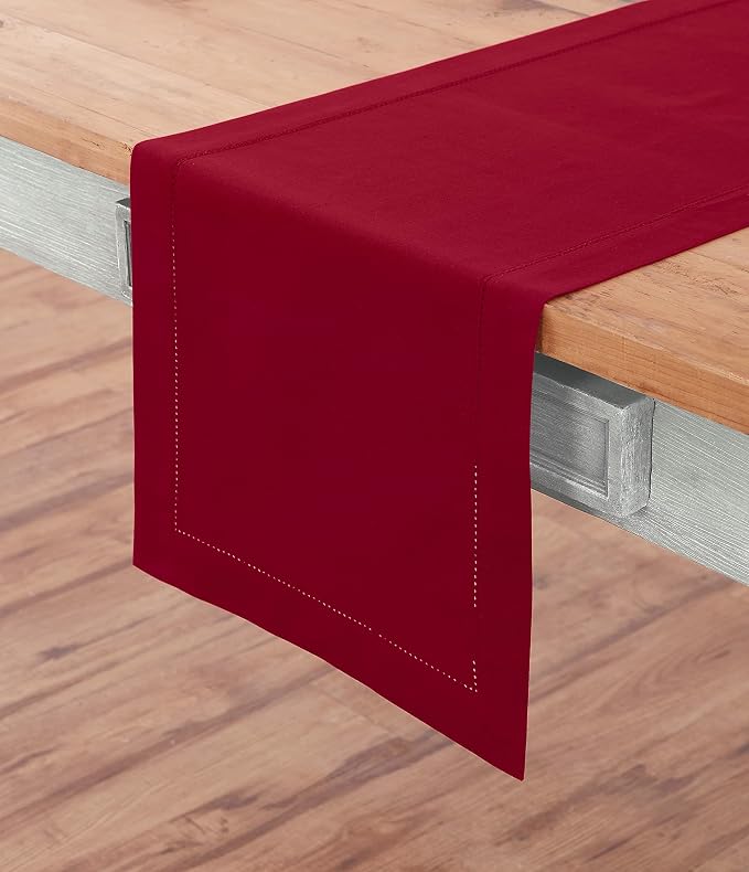 Solino Home Cotton Linen Table Runner Red, Hemstitch Collection 14 x 90 in | - Image 2