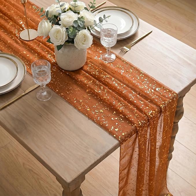 Artoid Mode 6PCS Caramel Gauze Gold Table Runner 120 Inch 10FT, Glitter - Image 4