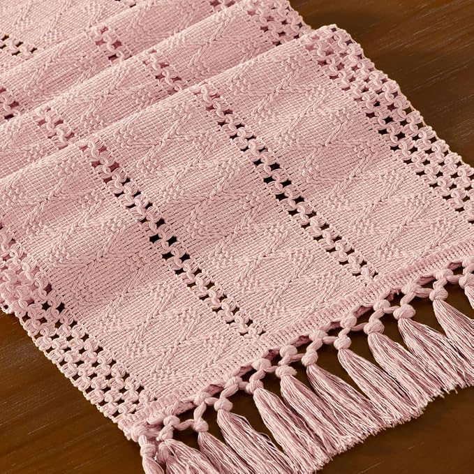 DeZerlor Boho Macrame Table Runner Spring Easter Farmhouse Woven Small Table - Image 5