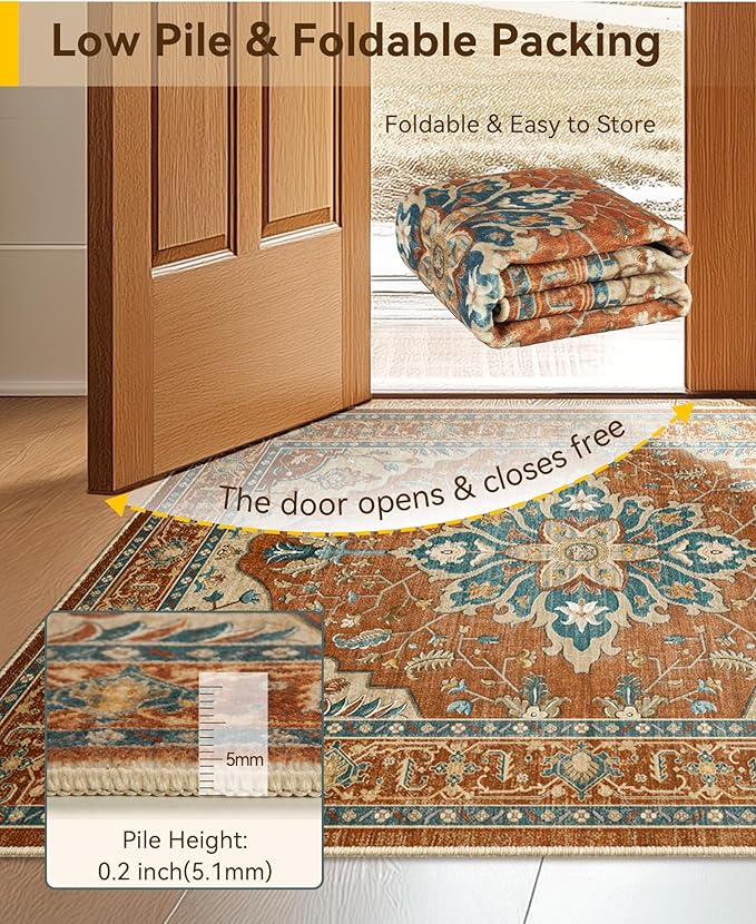 RELEANY Area Rugs Runner 2'x5' Washable Non-Slip, Floral Vintage Distress - Image 5