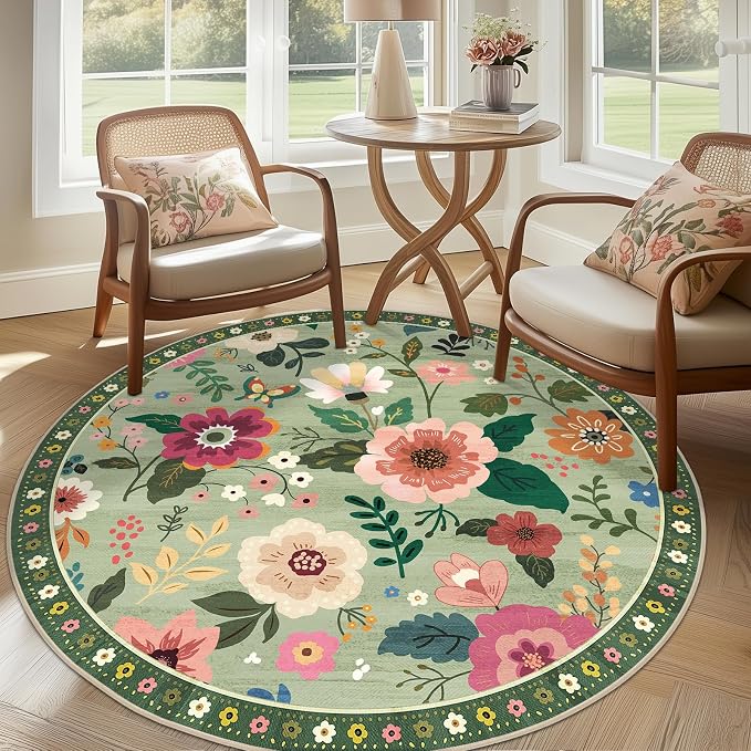 RELEANY Floral 8ft Area Rugs Washable Print Boho Cute Carpet Non Slip Flower - Image 8