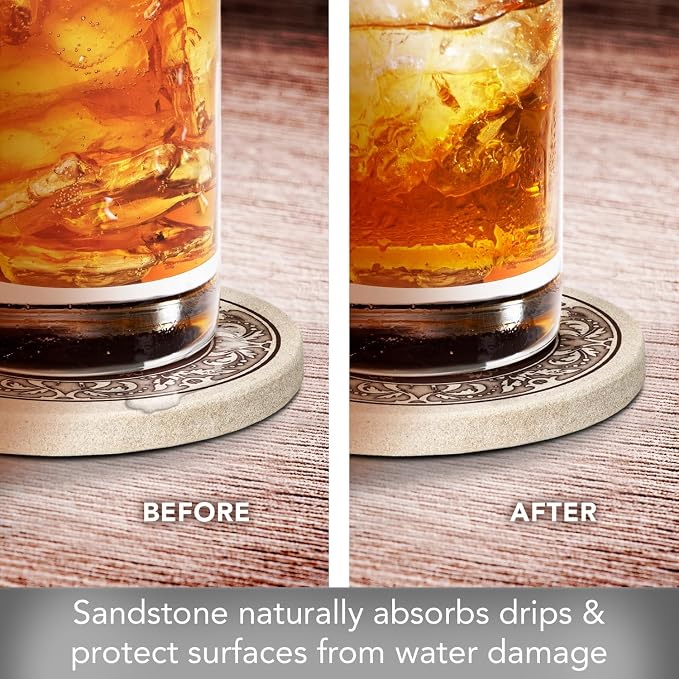 Thirstystone Monogram Round Natural Sandstone Coaster 4 Pack | 4" Diameter - Image 7