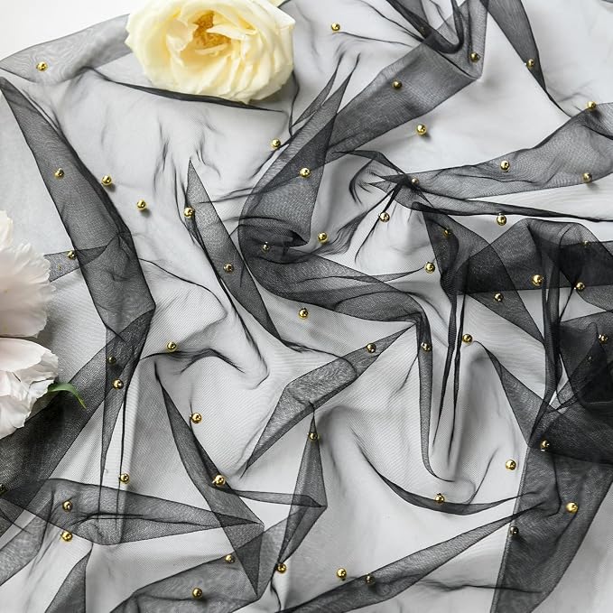 Artoid Mode Pearl Black Gauze Table Runner 120 Inch 10FT, Seasonal Sheer Dining - Image 6