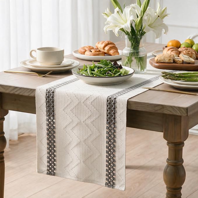 Artoid Mode Dark Grey Stripe Woven Rustic Table Runner 12x72 Inch | Holiday - Image 3