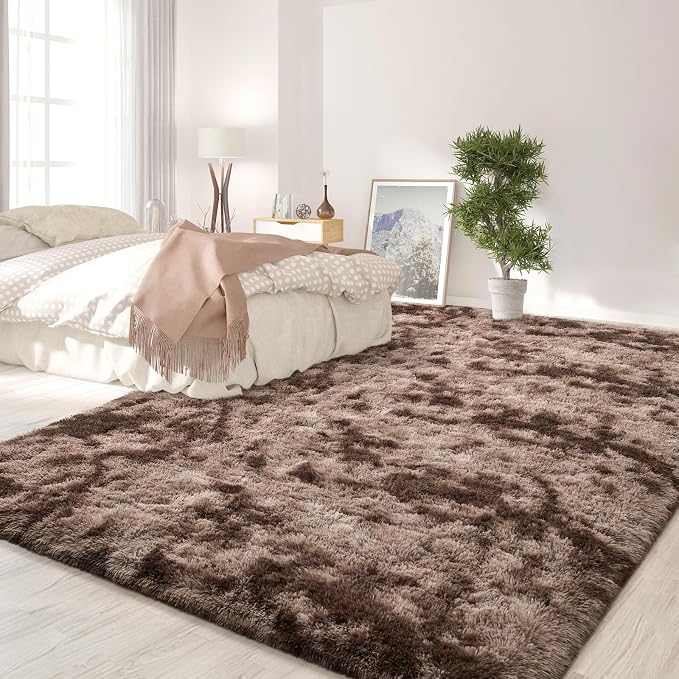 FlyDOIT Large Area Rugs for Living Room, 5x8 Feet Tie-Dyed Coffee Shaggy Rug - Image 3