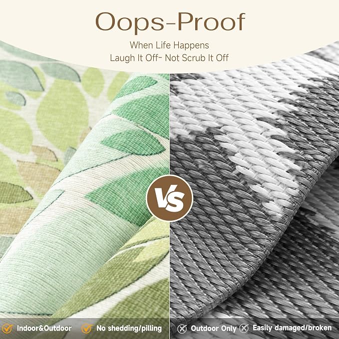 5x7 Indoor Outdoor Area Rug Washable Patio Rug Green Non Slip Non Shedding - Image 3