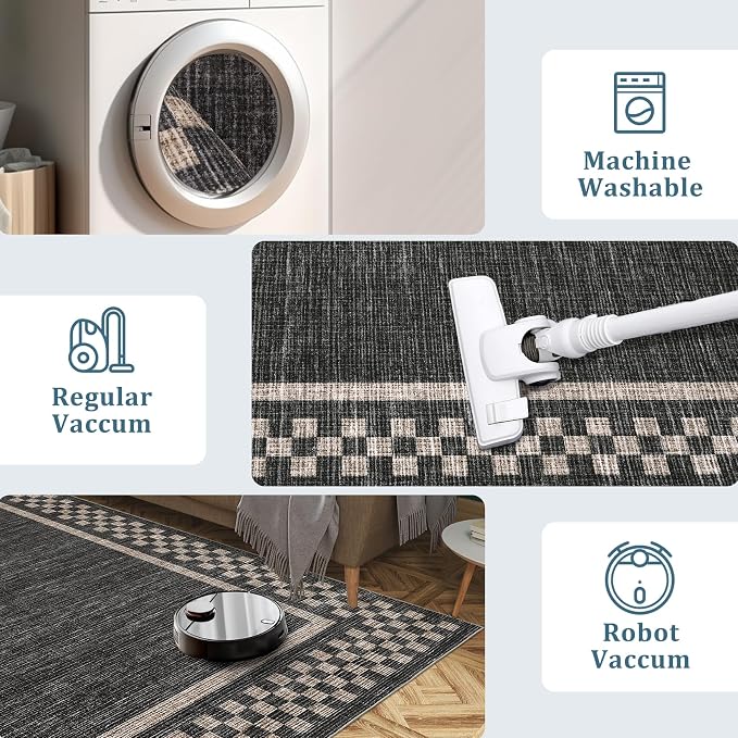 Washable Runner Rug 2x10 Modern Bordered Hallway Runner Rug Non Slip Kitchen - Image 5