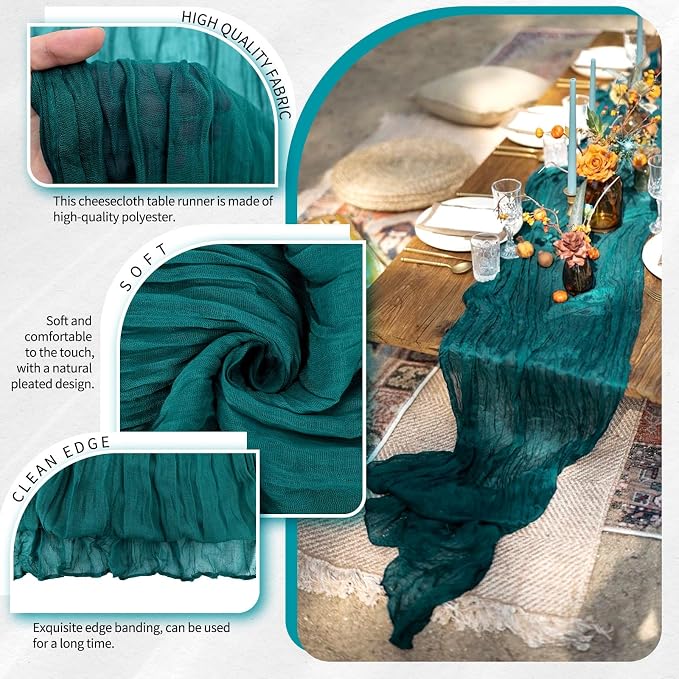4 Pack Cheesecloth Table Runner 10FT Teal Table Runner Boho Gauze Cheese Cloth - Image 3
