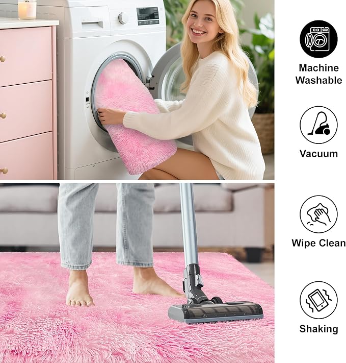 Soft Plush Pink Fluffy Rug 2x5 Ft, Fuzzy Shag Runner Carpet - Image 7