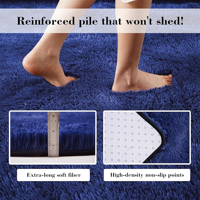 Blue Fluffy Rug Shag Area Rug, 6x9 Area Rugs - Image 4