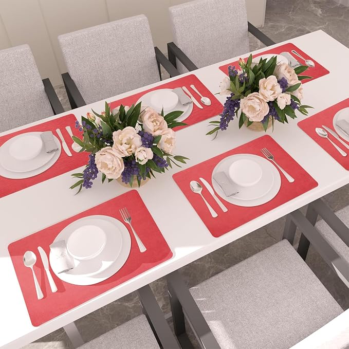 Maxpearl Faux Leather Placemats Set of 6, Light Red | Waterproof - Image 2