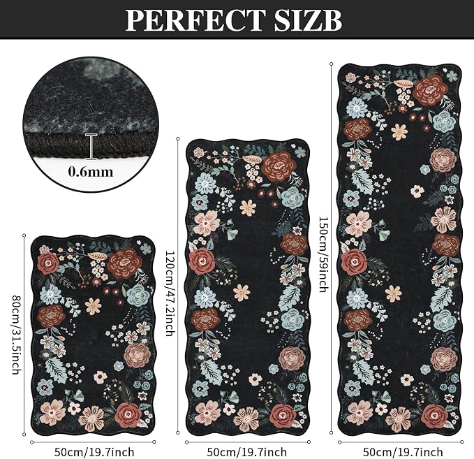 Homcomoda Kitchen Mats for Floor 3PC, Floral Washable Kitchen Rugs Non Slip - Image 2