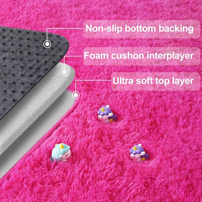 qulint Hot Pink Area Rug for Bedroom, Fluffy Soft 4x6 Shag Rug for Living Room - Image 6