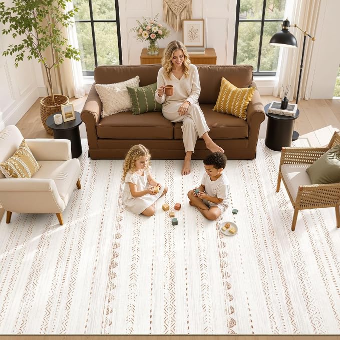 Nakagishi 10x14 Area Rugs Living Room: Washable Boho Large Neutral Modern Soft - Image 8
