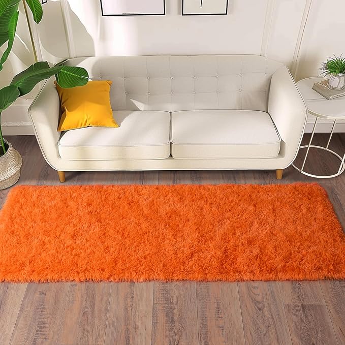 Soft Runner Rugs for Bedroom Hallways, 2x6 Orange Fluffy Shag Throw Area Rug - Image 8