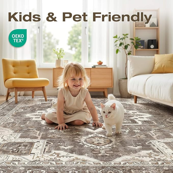 10x14 Washable Area Rugs for Living Room, Large Rug Non Slip Backing Vintage - Image 3