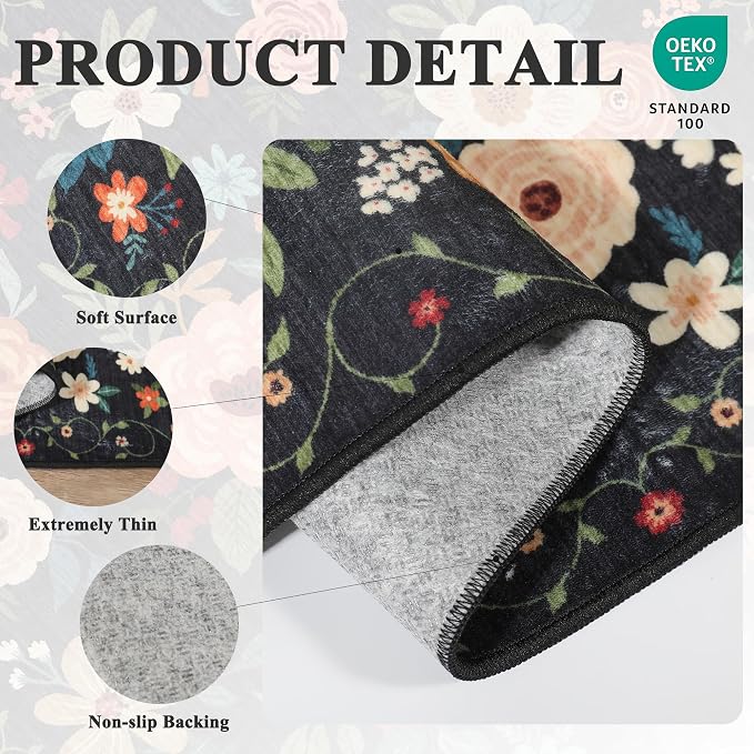 DUKINO 2x14 Runner Rug, Floral Long Washable Boho Kitchen Runner Rug - Image 4