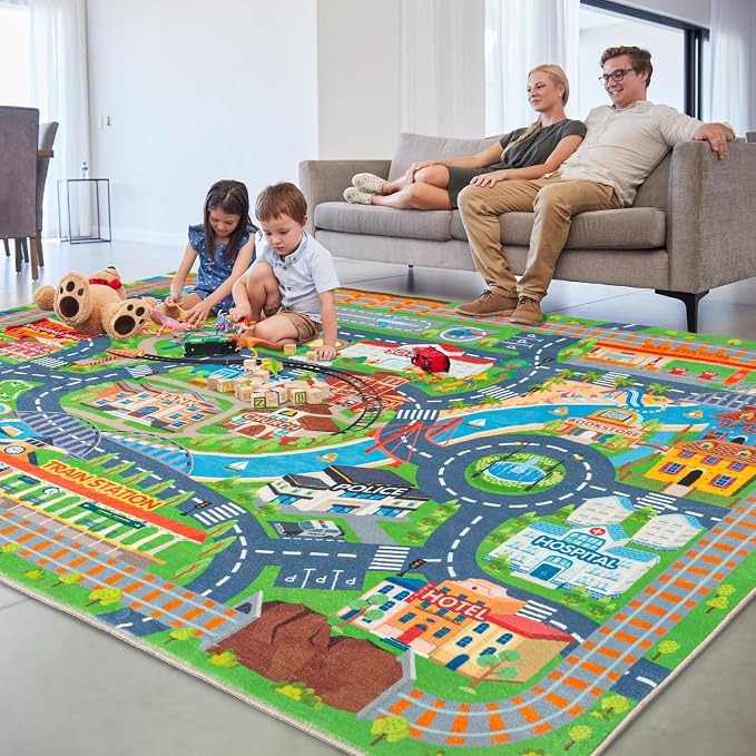 Car Rug Play Mat for Kids Toy Cars, Road Traffic Playmat for Kid Bedroom - Image 7