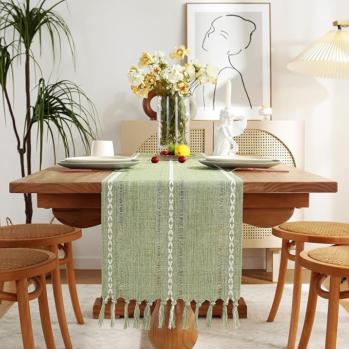 Rustic Boho Table Runner, Farmhouse Table Runners 108 Inches Long - Image 2