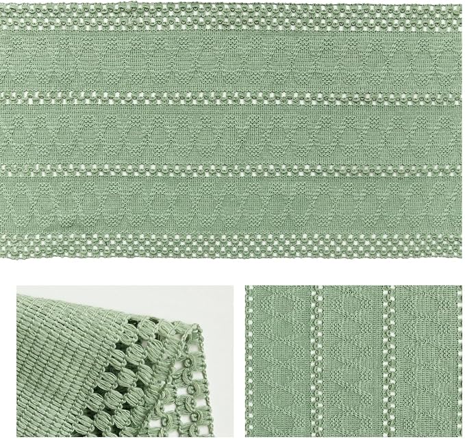 Artoid Mode Light Green Woven Farmhouse Hollow Table Runner 12x36 Inch | - Image 5