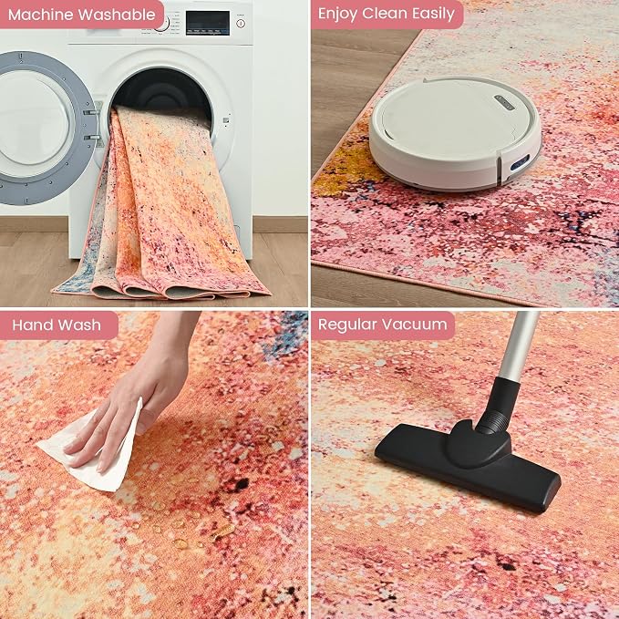 Toneed Abstract Area Rug Modern Washable Rug Soft Non Slip Rug Low Pile - Image 6