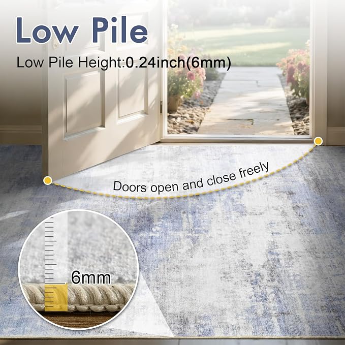 2x6 Ft Washable Runner Rug, Non-Slip Low Pile Hallway Kitchen Area Rug - Image 8
